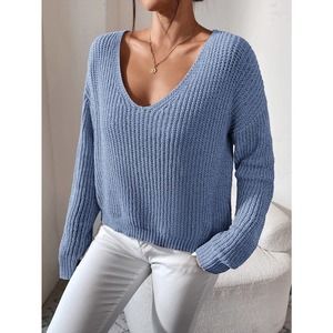 Ribbed Knit Sweater v neck blush pink
